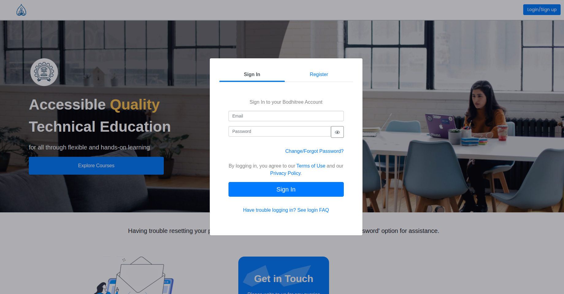 Login page with the Forgot Password link