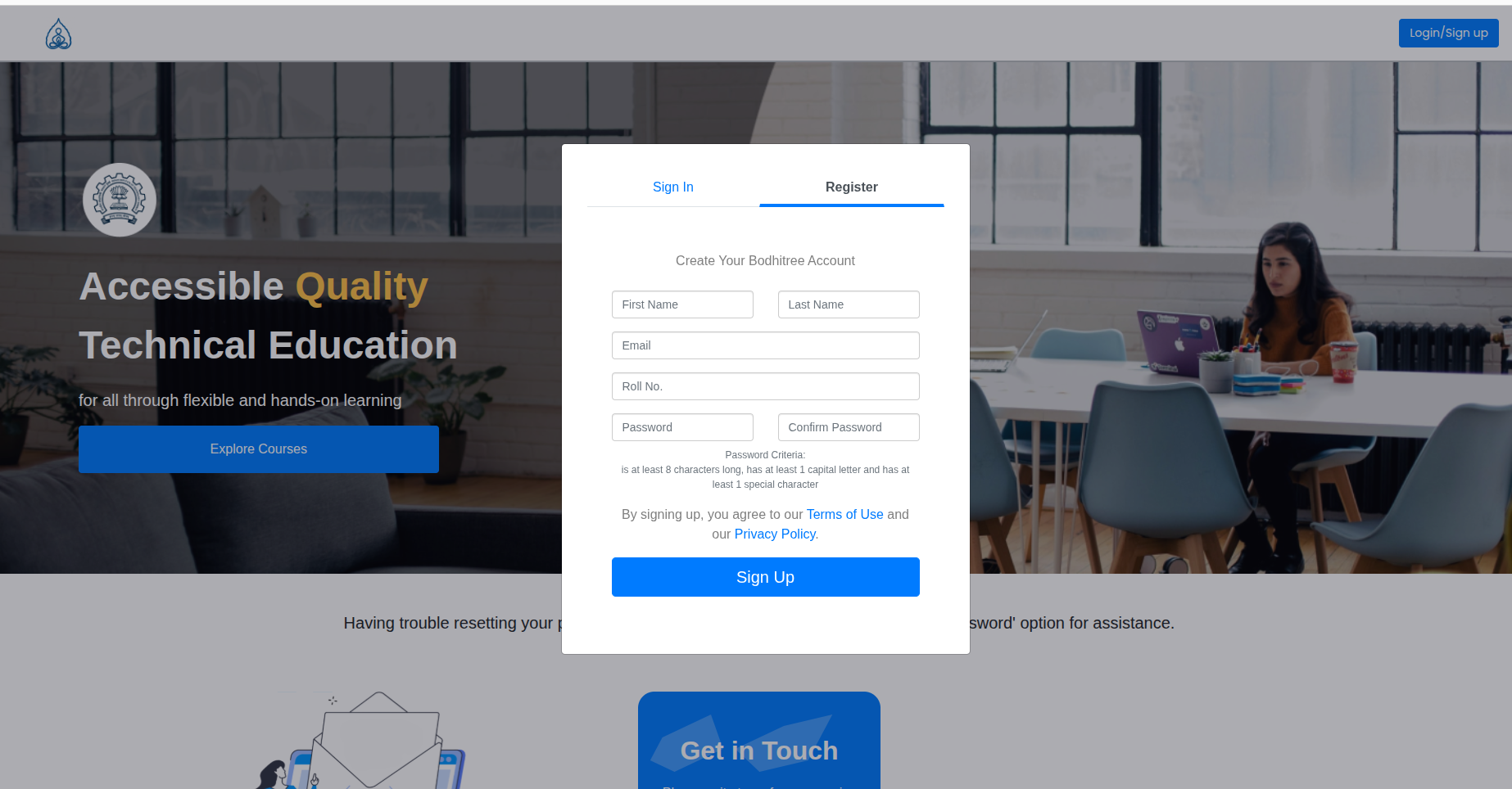 Registration form with the confirmation step
