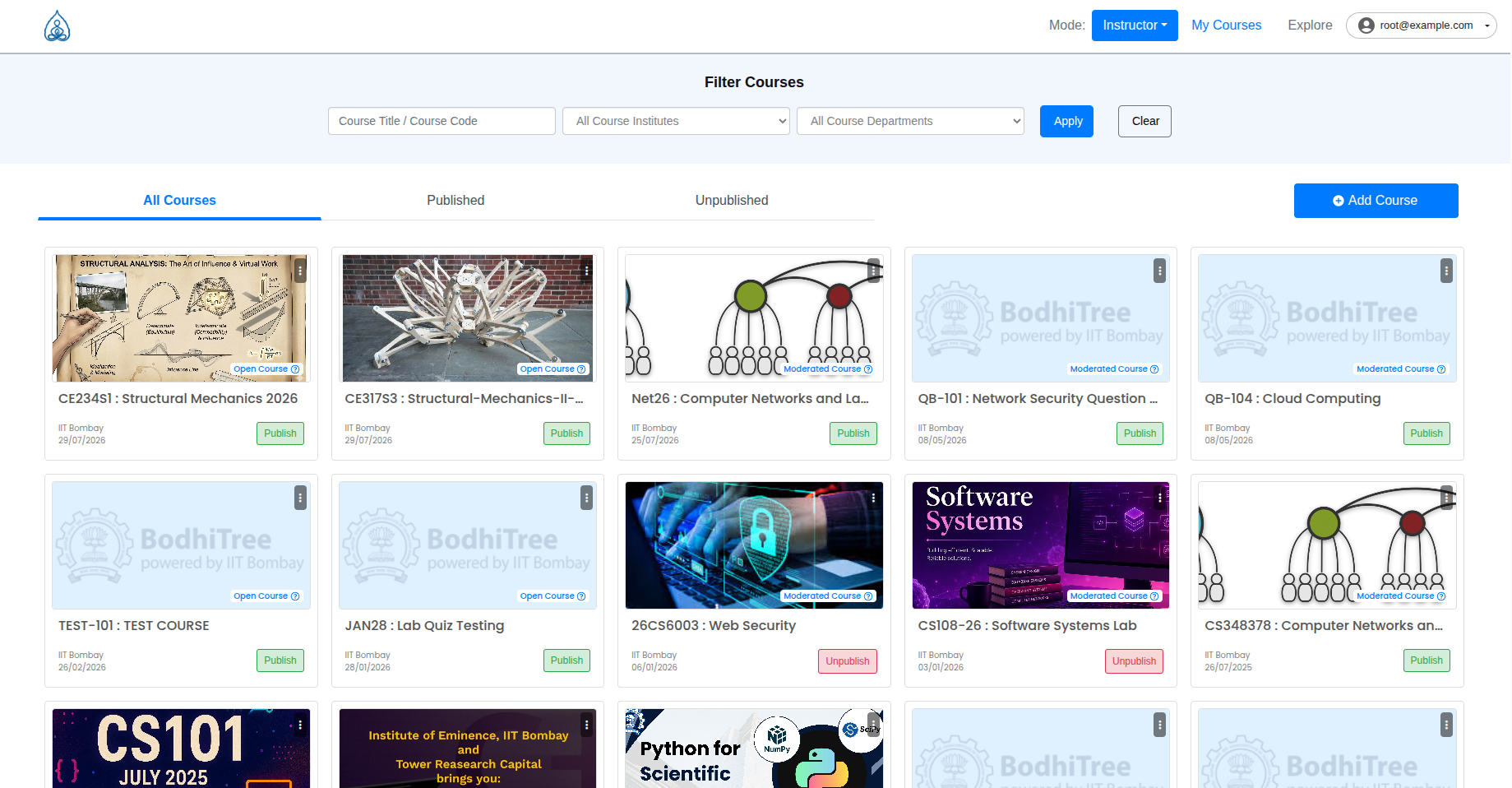 My Courses dashboard with course cards