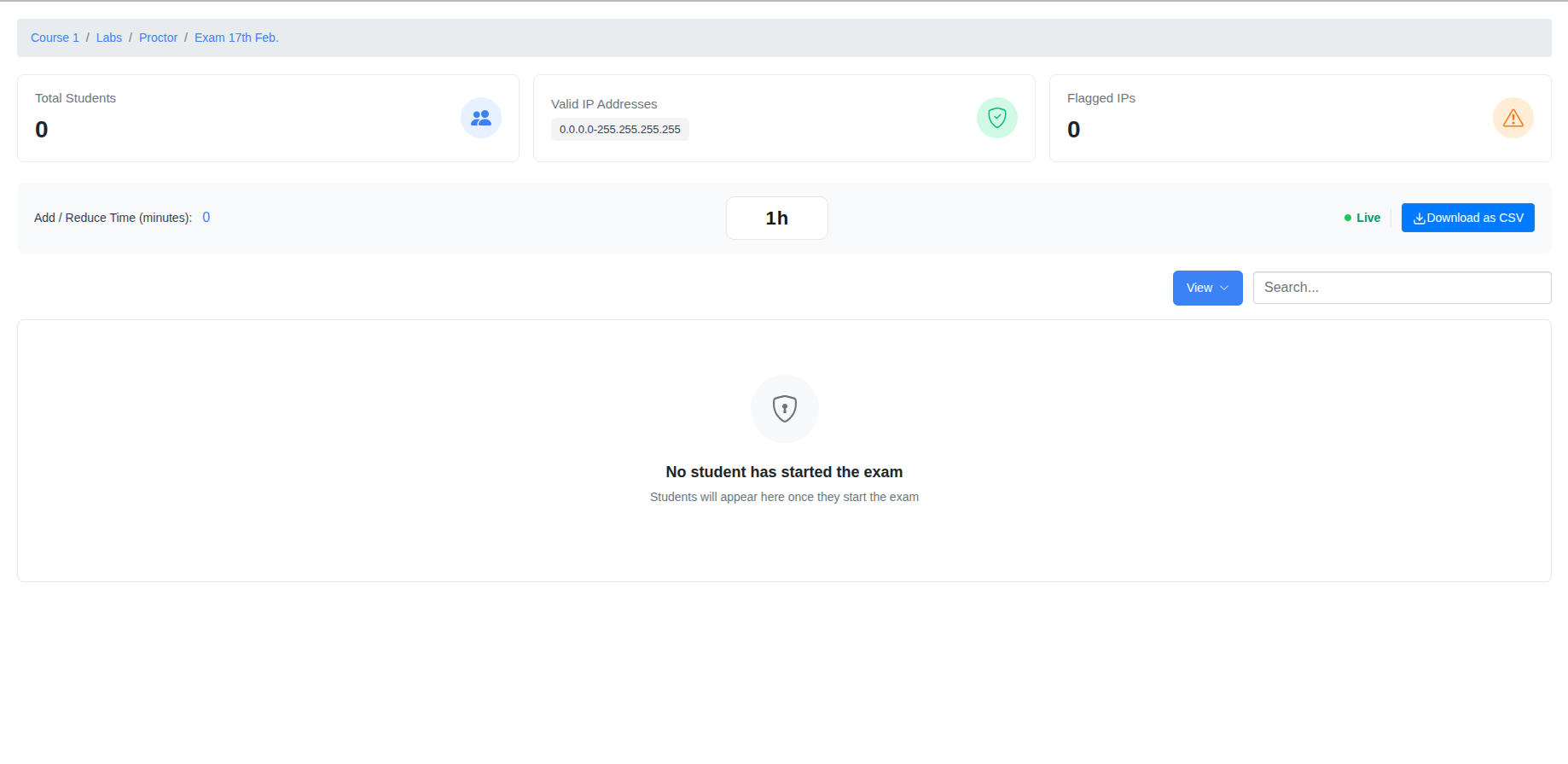 Live proctoring dashboard with flagged students