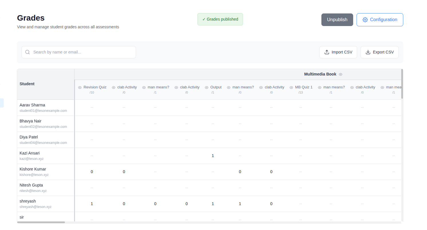 The gradebook in flat view
